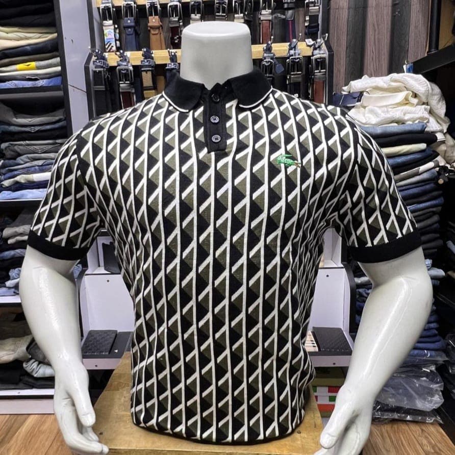 Men's Geometric Diamond Lattice Knit Polo