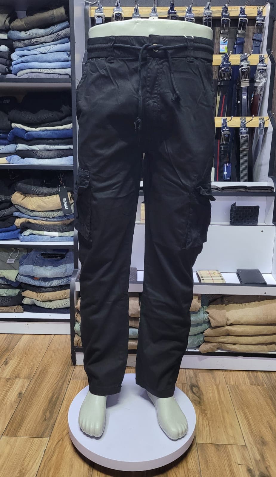 Men's Slim-Fit Drawstring Cargo Pants (Slate Grey)