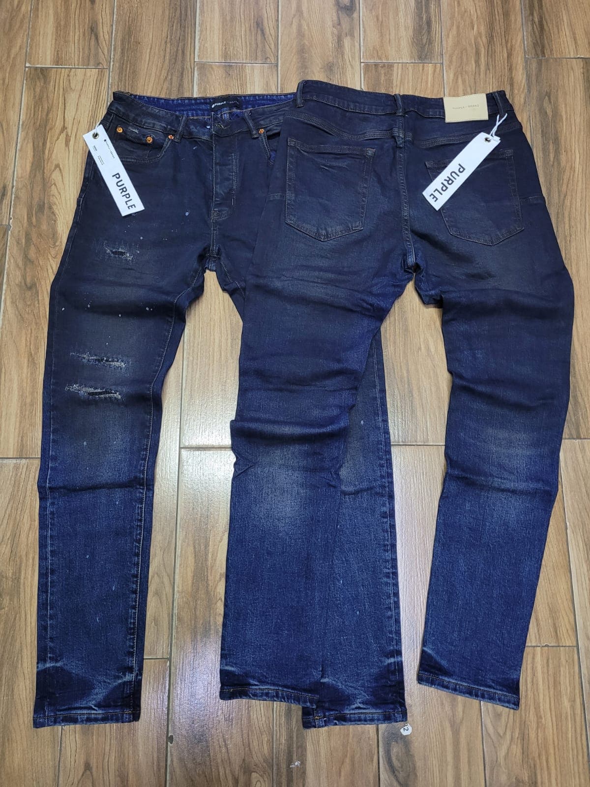 Purple Brand Men's Distressed Jeans – Deep Indigo (Paint Splatter)